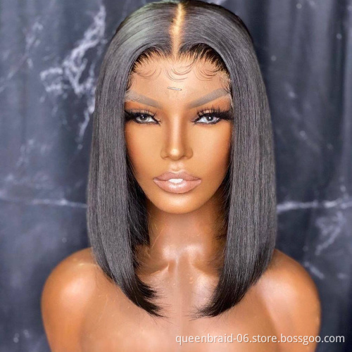 Glueless Human Hair Wigs Short Straight Bob Wigs 13x4 Lace Front Wigs for Black Women Pre Plucked with Baby Hair Natural Color